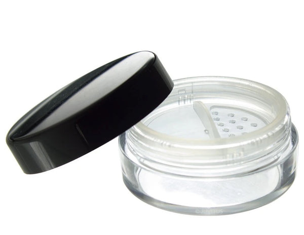 30 Gram Clear Jar with Rotating Sifter & Black Smooth Lid
